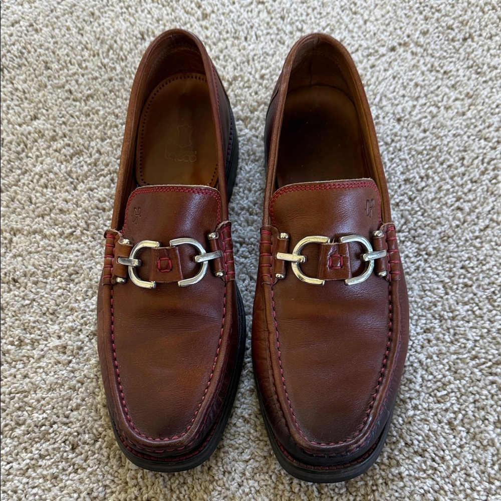 Donald J. Pliner Brown Leather Loafers with Silver Details